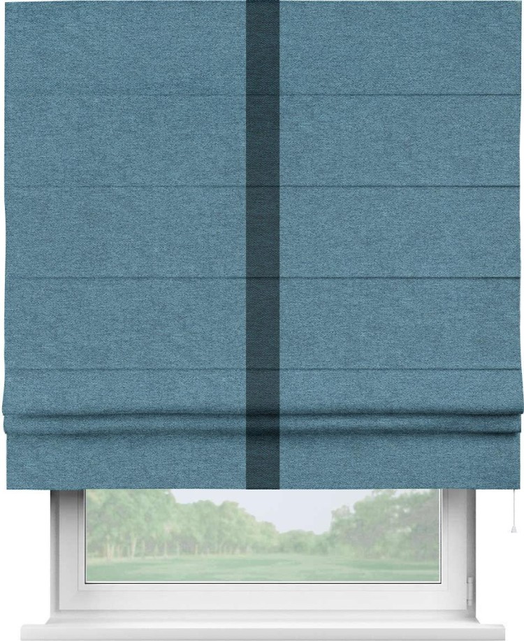 Римская штора «Кортин» с кантом Хайвэй, для проема, ткань твид блэкаут, светло-синий