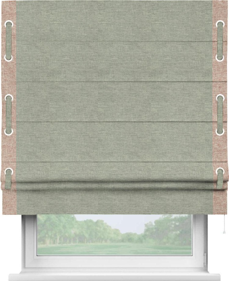 Римская штора «Кортин» с кантом Стрим Дуо (люверсы с пояском), для проема, ткань лён кашемир серый new